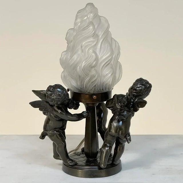 Metal Antique Neoclassical Spelter Table Lamp ~ Girandole With Bronze Finish For Sale - Image 7 of 12