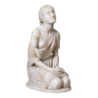 Lombard Artist, Sculpture of Kneeling Female Figure, 19th Century, Alabaster Marble For Sale