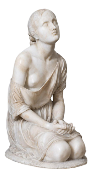 Lombard Artist, Sculpture of Kneeling Female Figure, 19th Century, Alabaster Marble