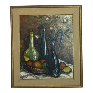 Vintage Sacha De Puchela Original Modern Tabletop Still Life Oil Painting on Canvas