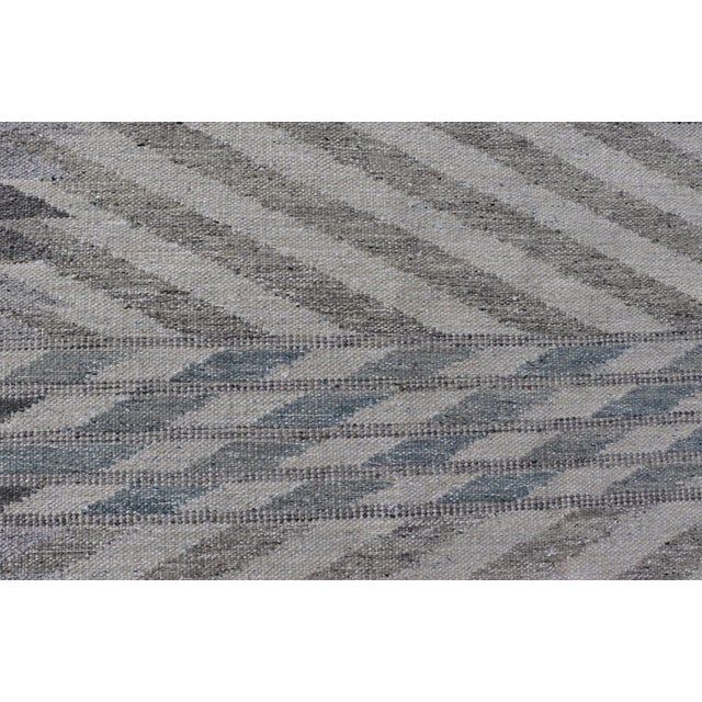 Scandinavian Flat-Weave Light Grey and Blue Rug by Keivan Woven Arts, 9'1 X 12'1 For Sale - Image 4 of 12