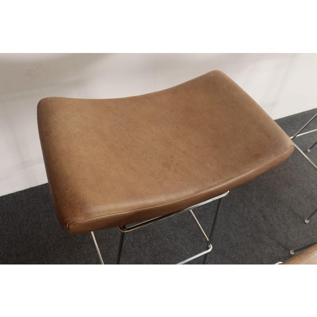Set of Four Brazilian Leather and Stainless Steel Bar Stools by Fernando Jaeger For Sale - Image 13 of 18