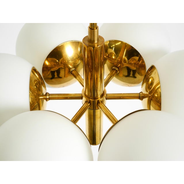 Gold Vintage Brass Pendant Lamp with Six Opal Glass Shades from Kaiser Leuchten, 1960s For Sale - Image 8 of 16