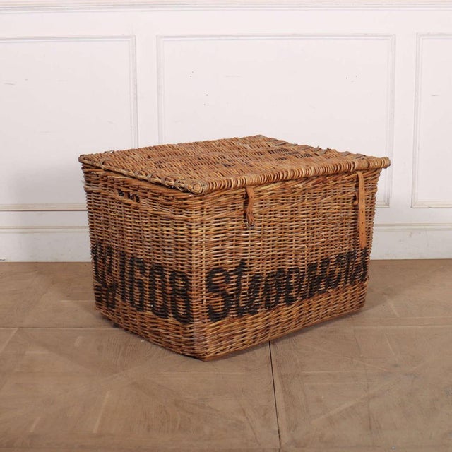 English wicker basket from a fabric mill. Would make a wonderful log basket. 1900. This piece is designed in the style of...