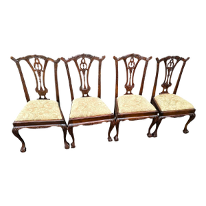 Solid Mahogany Chippendale Dining Chairs - Set of 4 - Circa Mid 20th Century