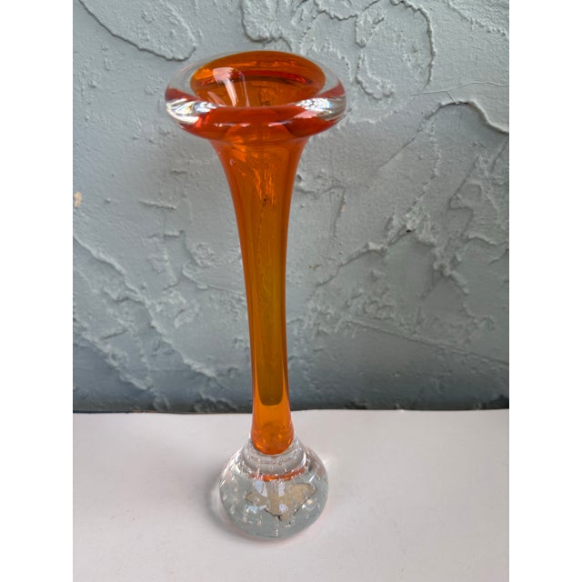 Mid-Century Modern 1960s Swedish Åseda Glasbruk Orange Art Glass Bud Vase, Attributed to Bo Borgström For Sale - Image 3 of 11