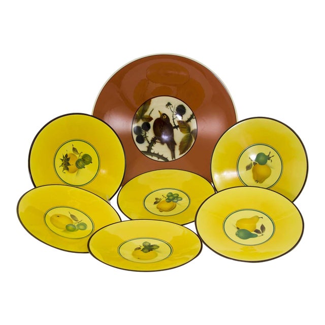1950’s Vintage Royal Copenhagen Fruit Yellow Orange Decoration Plates- Set of 7 For Sale