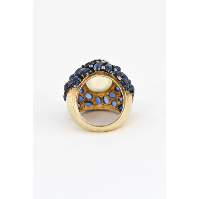 Metal Moonstone, Kyanite and Diamond Cocktail Ring Size 7.25 For Sale - Image 7 of 8