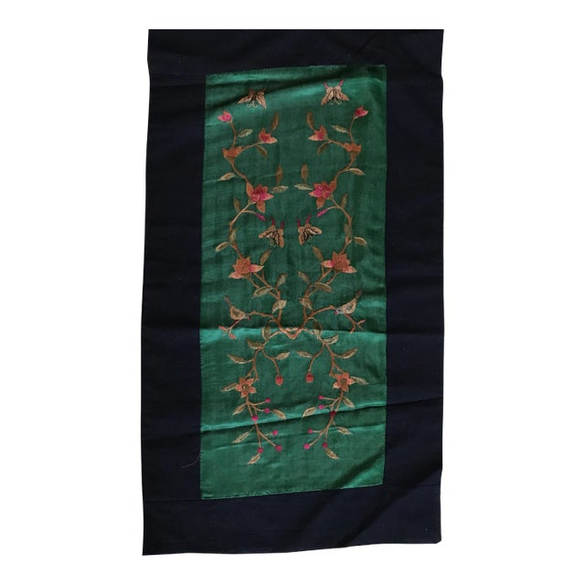 Vintage Asian Embroidered Silk Jade Textile For Sale