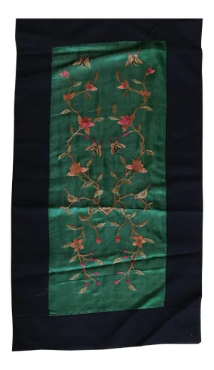 Vintage Asian Embroidered Silk Jade Textile