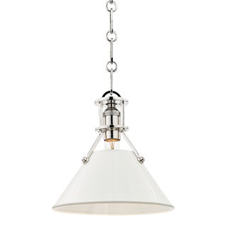 Hudson Valley Lighting Mark D. Sikes Painted No.2 1-Light Small Pendant, Polished Nickel/Off White For Sale