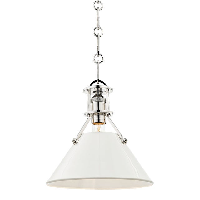 Hudson Valley Lighting Mark D. Sikes Painted No.2 1-Light Small Pendant, Polished Nickel/Off White For Sale