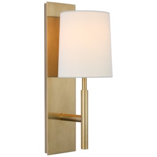 Barbara Barry for Visual Comfort Signature Clarion Medium Sconce in Soft Brass with Linen Shade For Sale