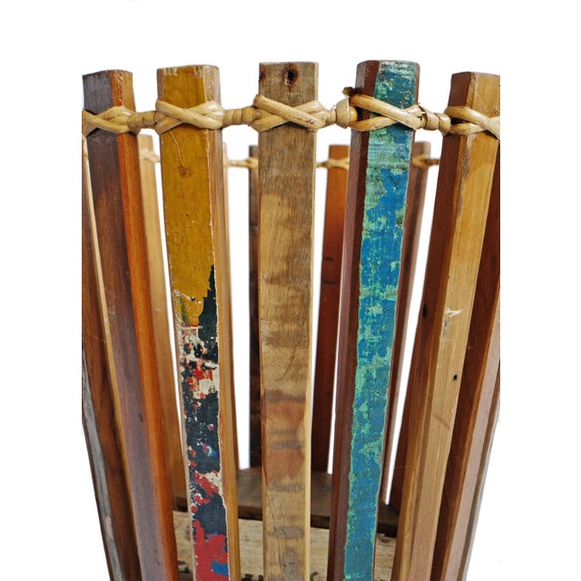 Rustic Salvaged Boat Wood Basket Medium For Sale - Image 3 of 7