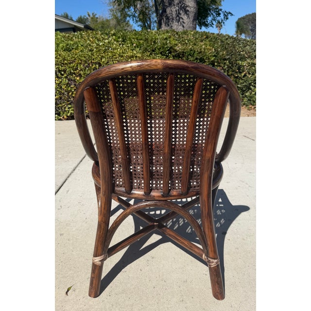 Authentic McGuire Vintage Rattan Cane Back Dining Chairs & Pedestal Table For Sale - Image 12 of 18