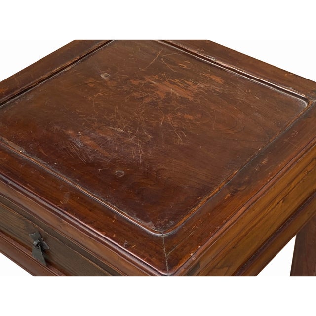 Vintage Chinese Worn Out Patina Light Brown Square Pedestal Plant Stand For Sale In San Francisco - Image 6 of 8