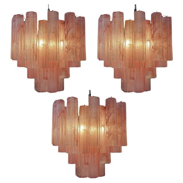 Pink Alabaster Murano Glass Tronchi Chandeliers, 1980s, Set of 3 For Sale