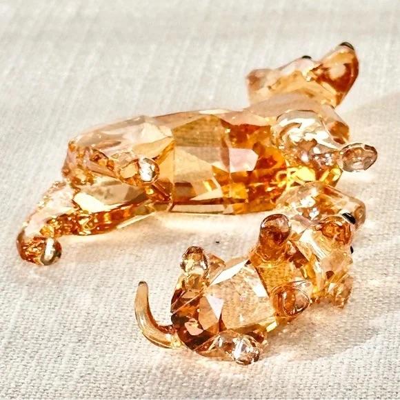 Swarovski Crystal Golden Retriever Mom and Pup Figurine Set Retired Gold For Sale - Image 9 of 14