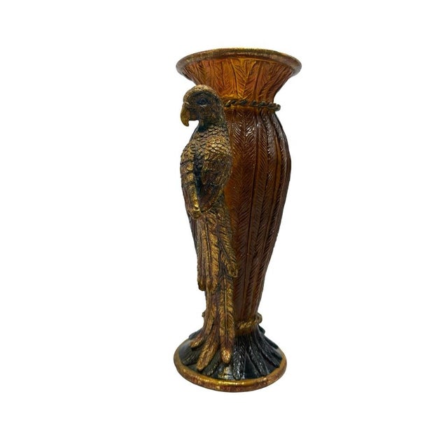 Late 20th Century Amber & Gold Resin Parrot Vase With Feathered Textured Body For Sale - Image 5 of 10