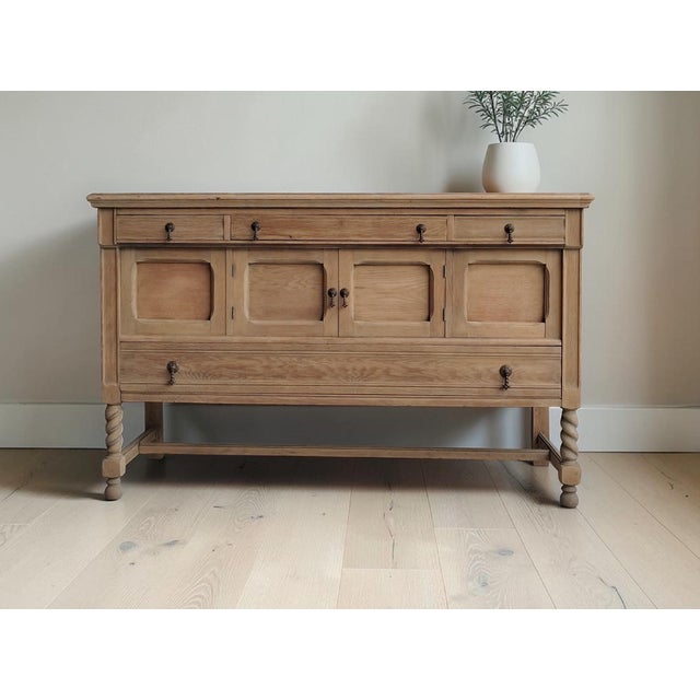 Traditional Antique Natural Oak Sideboard With Barley Twist Legs For Sale - Image 3 of 7