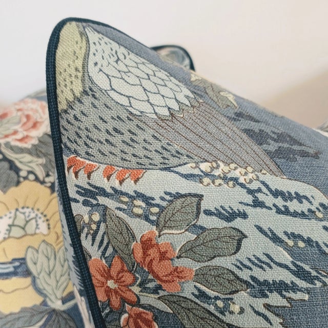 Textile Gp & J Baker Hydrangea Bird Pillows With Navy Cord - Set of 2 For Sale - Image 7 of 7