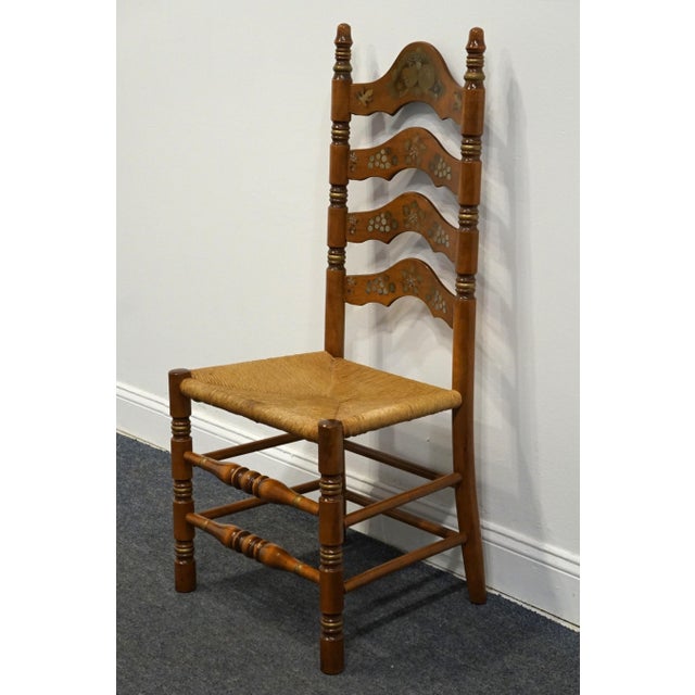 ETHAN ALLEN Hand Decorated Collection Solid Hard Rock Maple Hitchcock Style Ladderback Accent Side Chair w. Rush Seat...