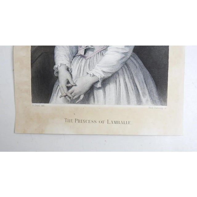 Small antique mid 19th century hand colored engraving on paper portrait of Marie Thérèse Louise of Savoy, Princesse de...