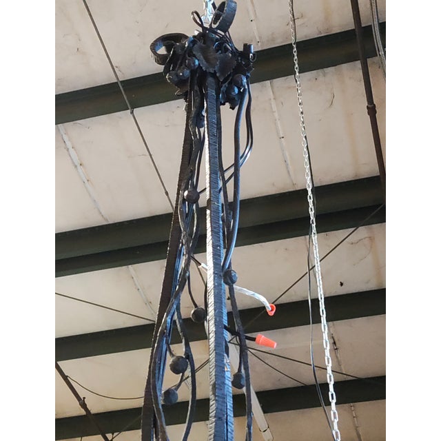 Black 19th Century French Forged Iron Music Hall Chandelier From a Provençal Castle, Seven Lights For Sale - Image 8 of 8
