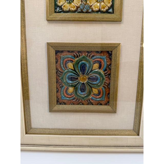 Set of Three Colorful Antique French Majolica Tiles Framed Together For Sale - Image 11 of 12