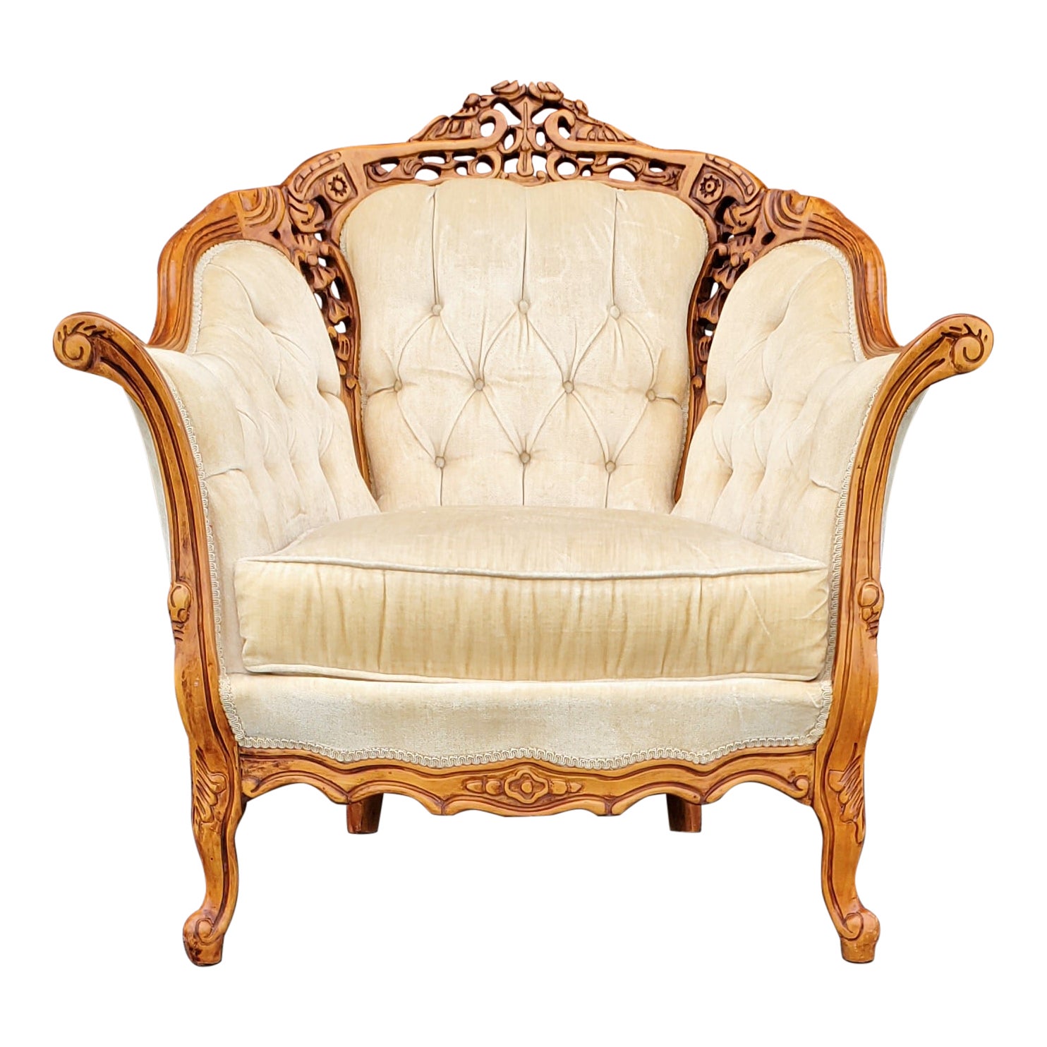 Victorian Carved Wood Ivory Accent Chair Chairish