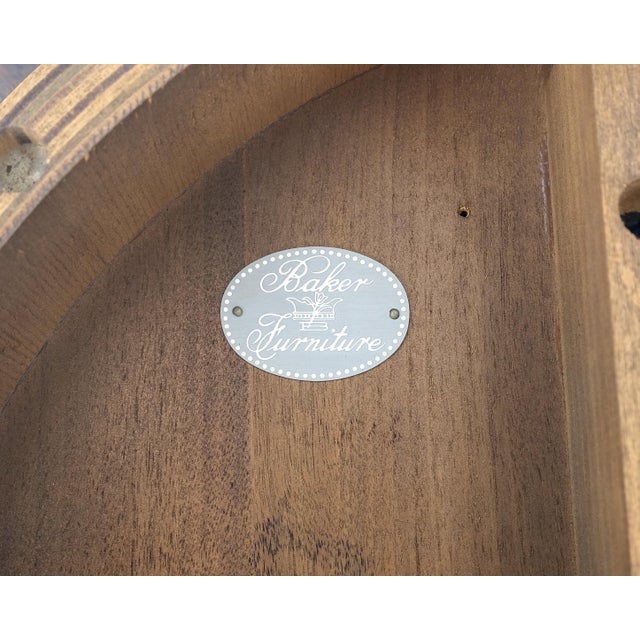 Mid 20th Century Pair Walnut Baker Demilune Flip Top Round End Side Console Occasional Table MINT For Sale - Image 5 of 12