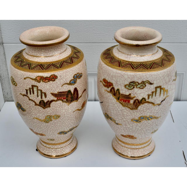 Antique Pair of Japanese Satsuma Moriage Ceramic Vase For Sale - Image 15 of 17