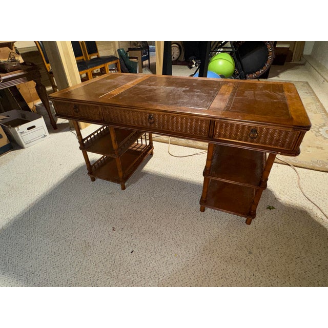 American 1980s Bamboo and Rattan Desk 60” X 30” X 31” Tall For Sale - Image 3 of 8