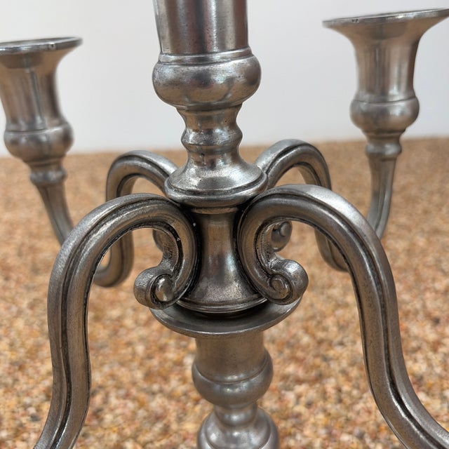 Pair of Italian Pewter Candelabras - Mid 20th Century For Sale - Image 9 of 11