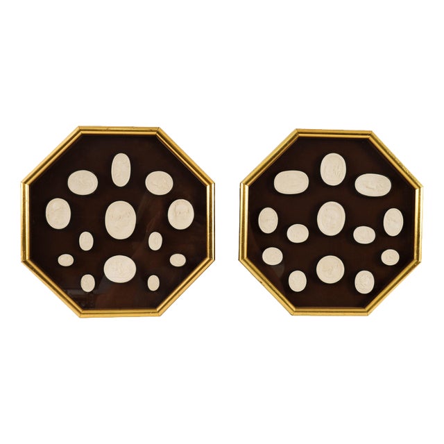 Antique Early 19th Century Grand Tour Italian Octagonal Framed Intaglios, Set of 2 For Sale