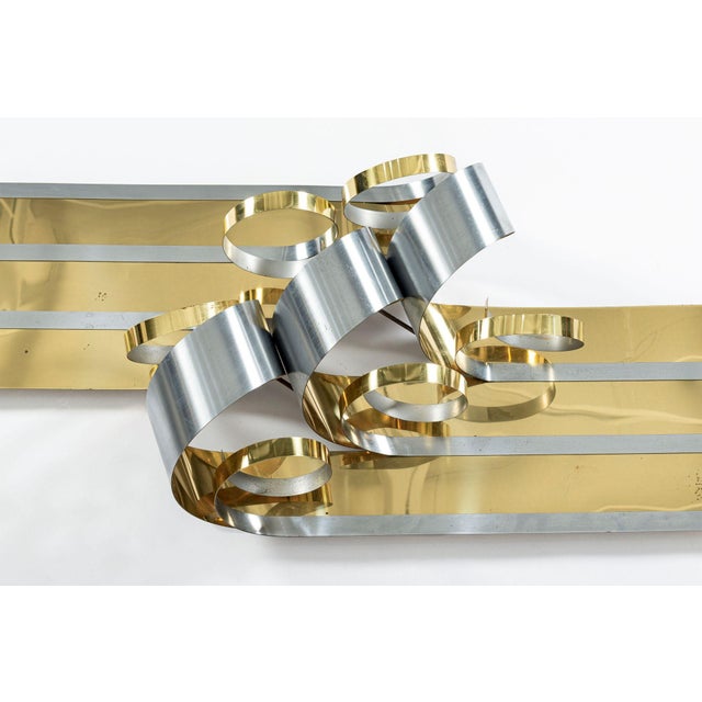 Curtis Jere Vintage Mid Century Large Metal Ribbon Wall Art Sculpture by Curtis Jere 1980s For Sale - Image 4 of 11