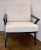 Stylish Mid-Century Modern Style White Boucle Lounge Chair, ebony finished wood frame, showroom floor sample