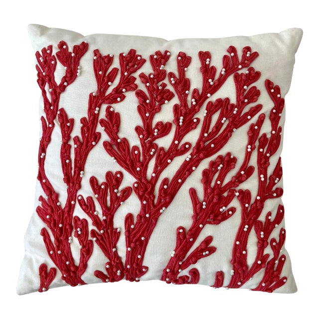 Coral Embroidered Pillow For Sale