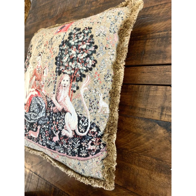 Vintage Metrax Belgian Tapestry Throw Decorative Pillow Lady and the Unicorn Jacquard Woven For Sale In Miami - Image 6 of 11