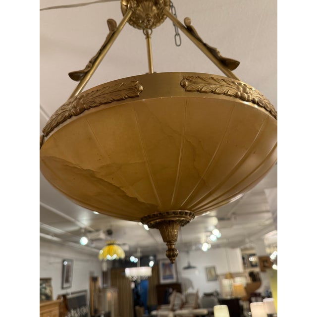 Late 20th Century Vintage Custom Alabaster Semi Flush Mount Pendant For Sale - Image 5 of 12