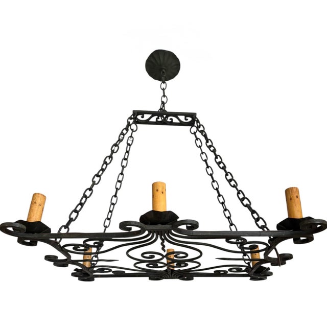 Black Antique French Wrought Iron Chandelier Circa 1920’s For Sale - Image 8 of 10