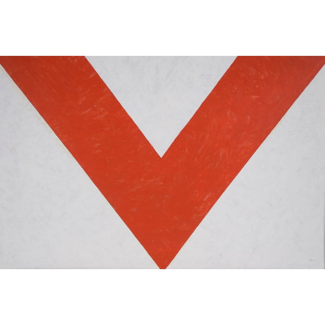 American Red Over White Original Geometric Art in Oil by Robert Wilham Hends For Sale - Image 3 of 5