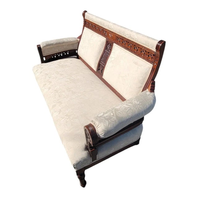 Beige Solid 19th Century American Eastlake Loveseat Made of Walnut Wood, Refurbished. For Sale - Image 8 of 18