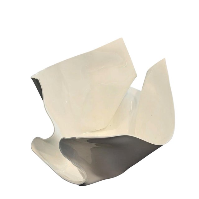 Signed Vintage Ct Designs Sculptural Ceramic Bowl & Vase Set Artist-Signed White Art Pottery Organic Modern Décor For Sale In Miami - Image 6 of 12