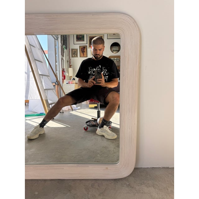Cream 1970’s Vintage Gabriella Crespi Style Pencil Reed Wall Mirror For Sale - Image 8 of 10