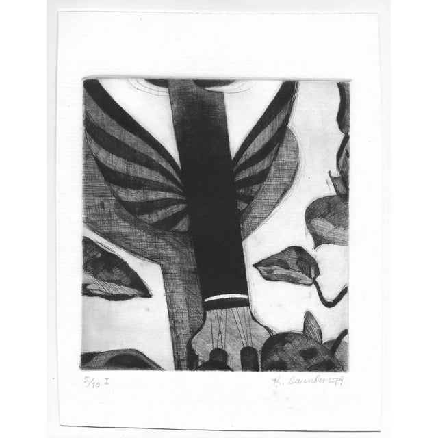 Robert Saunders (1950-2020) Etching and aquatint with flora and a guitar neck. Pencil signed, dated and numbered 5 of 10....
