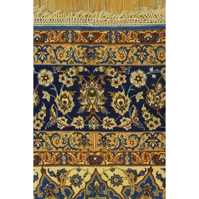 1940s Blue Traditional Floral Antique Esfahan Formal Handknotted Wool Carpet Rug For Sale In New York - Image 6 of 6