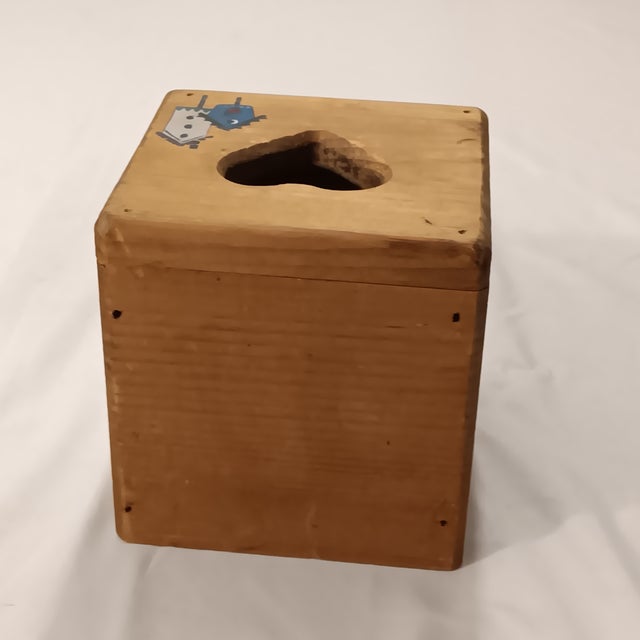 Wood Mid 20th Century Natural Hardwood Square Painted Tissue Box Cover For Sale - Image 7 of 10