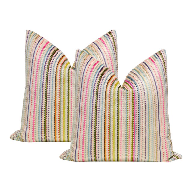 22" Multi Tribeca Cut Velvet Pillows - A Pair For Sale