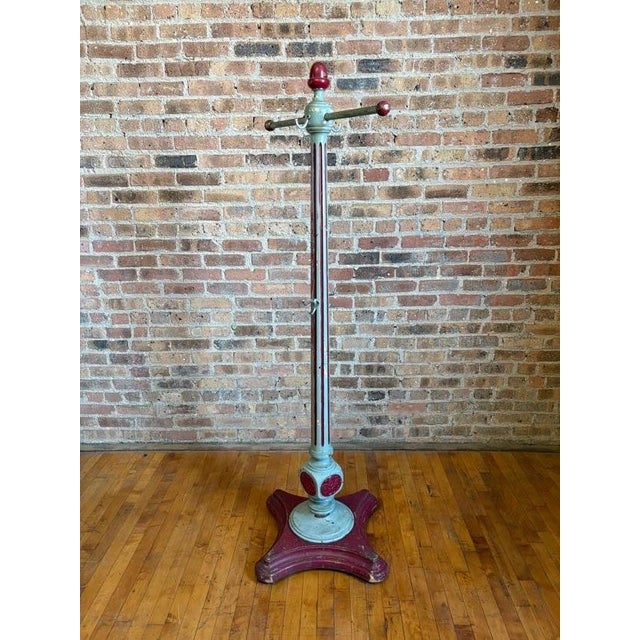 Antique Hand-Turned Wood Fluted Coat Rack in Teal & Oxblood Red For Sale - Image 17 of 17